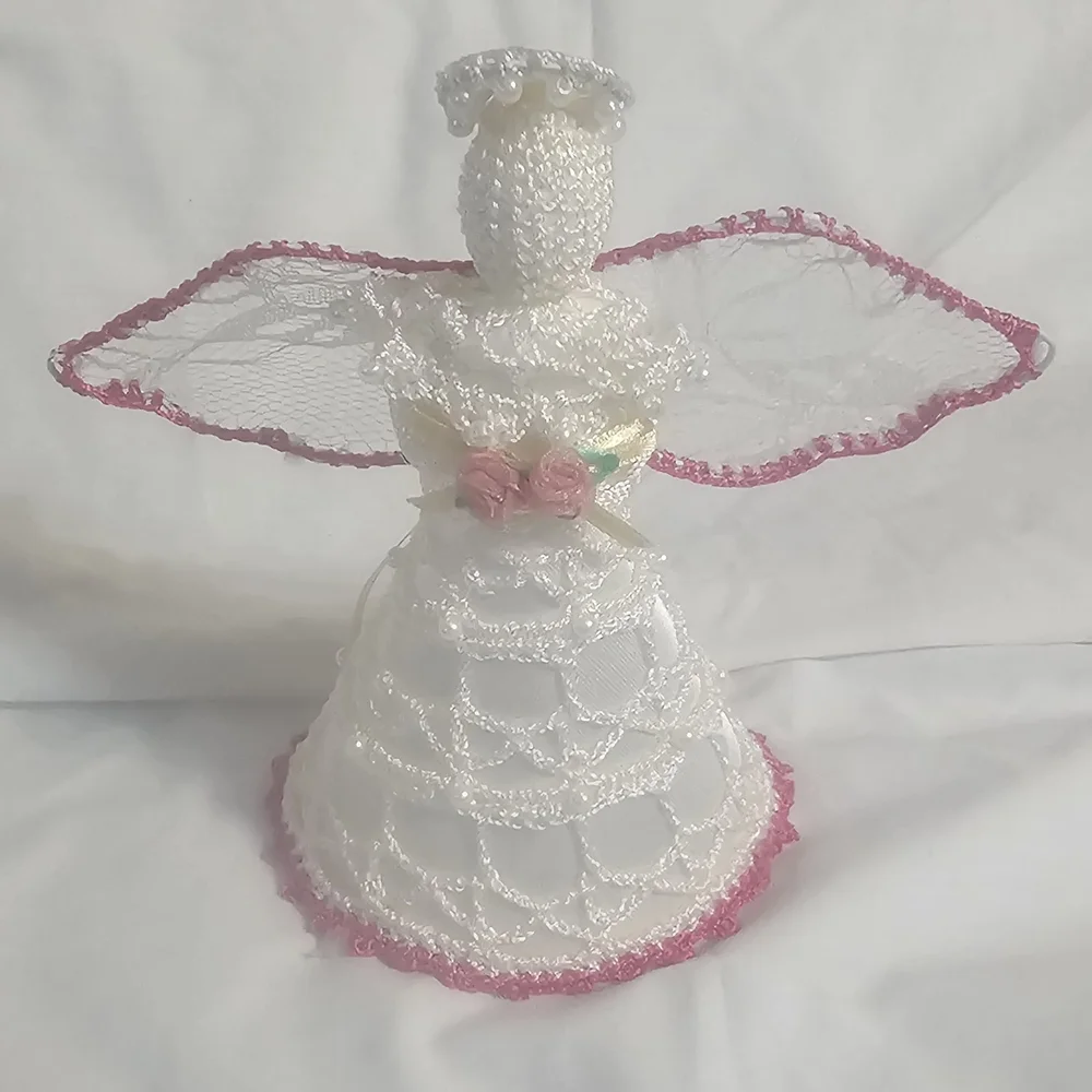 White and Pink Lace Angel Figurine